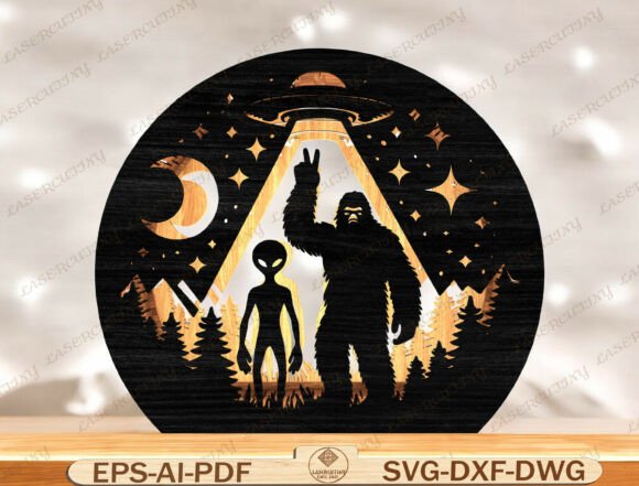 Alien Bigfoot UFO Lantern Laser Cut File for Bold Home Decor Branding