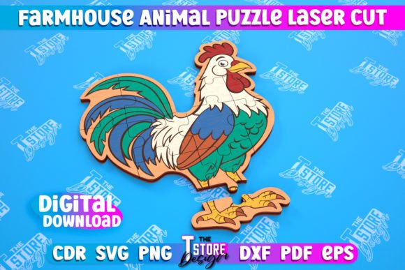 Farmhouse Puzzle Rooster Shape Puzzle for Laser Cutting Campaign Visuals