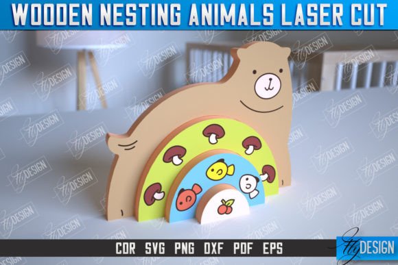 Wooden Nesting Bear Rainbow CNC File for Laser Cutting & Toy Branding