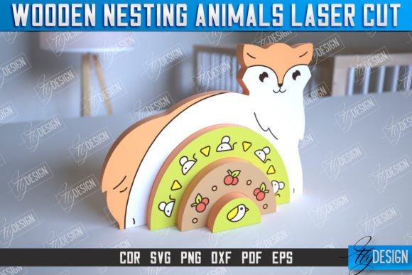 Wooden Nesting Fox Rainbow CNC File for Laser Cutting & Toy Branding