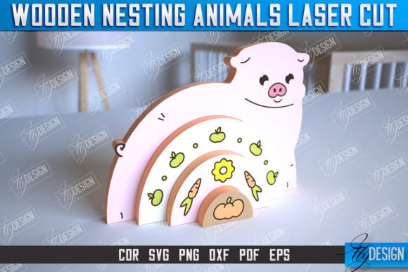 Wooden Nesting Pig Rainbow CNC File for Laser Cutting & Toy Design